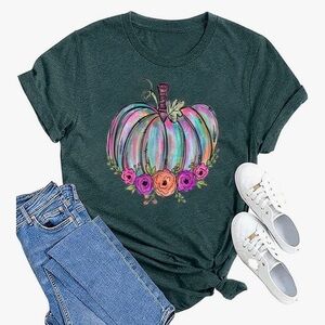Floral Pumpkin Graphic Tee green size large fall t-shirt
